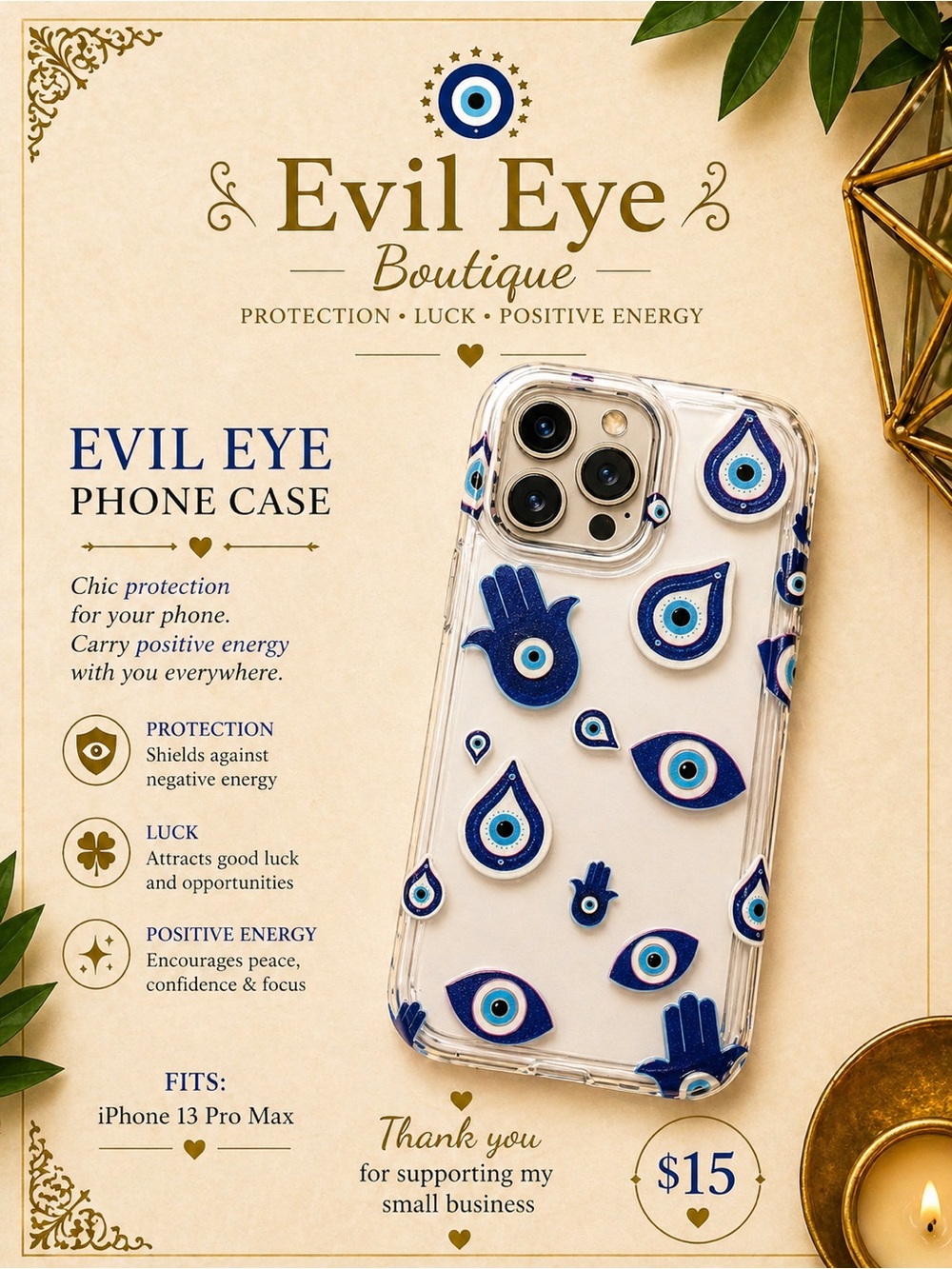 Evil Eye Clear Phone Case for iPhone 13 Pro Max - Blue